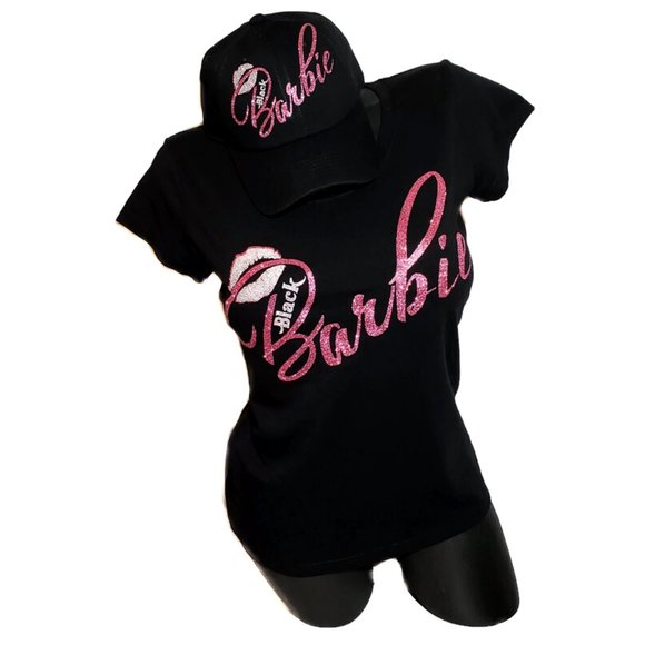 Hot Pink Black Barbie fitted Spandex Tee. - Picture 4 of 4
